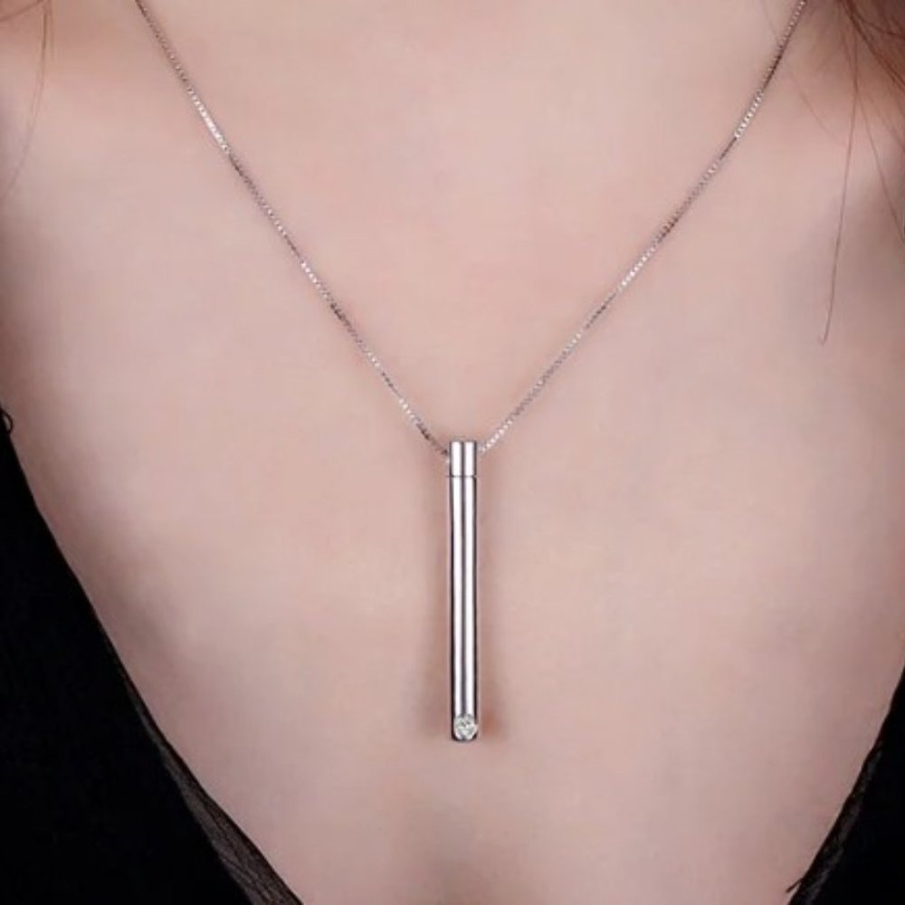 Necklace Urn Pendant Cylinder Polished Stainless Steel Cremation Jewelry